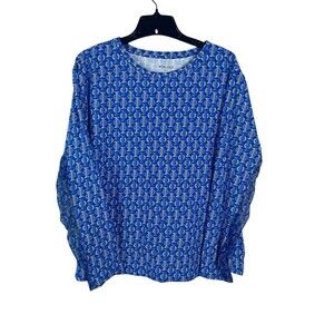 ICIKULS Women’s Blue Geometric Print Long Sleeve Stretch Cooling Vented Top XXL